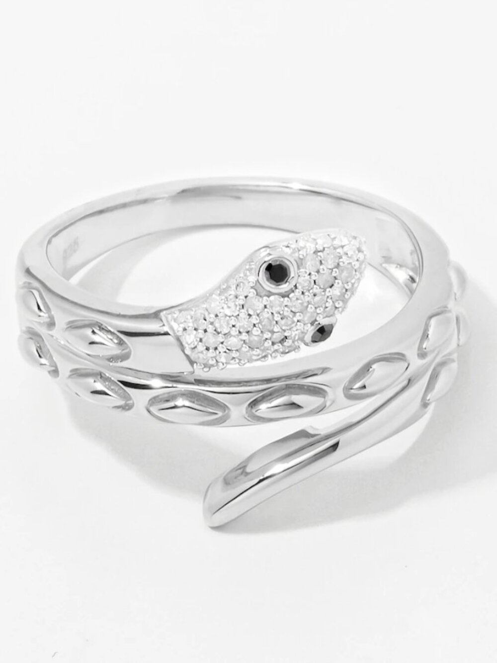 Sterling Silver Black/White 0.17 ctw Diamond Snake Ring